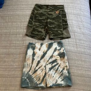 2 PINK bike shorts, green camo and tie-dye, size small NWT